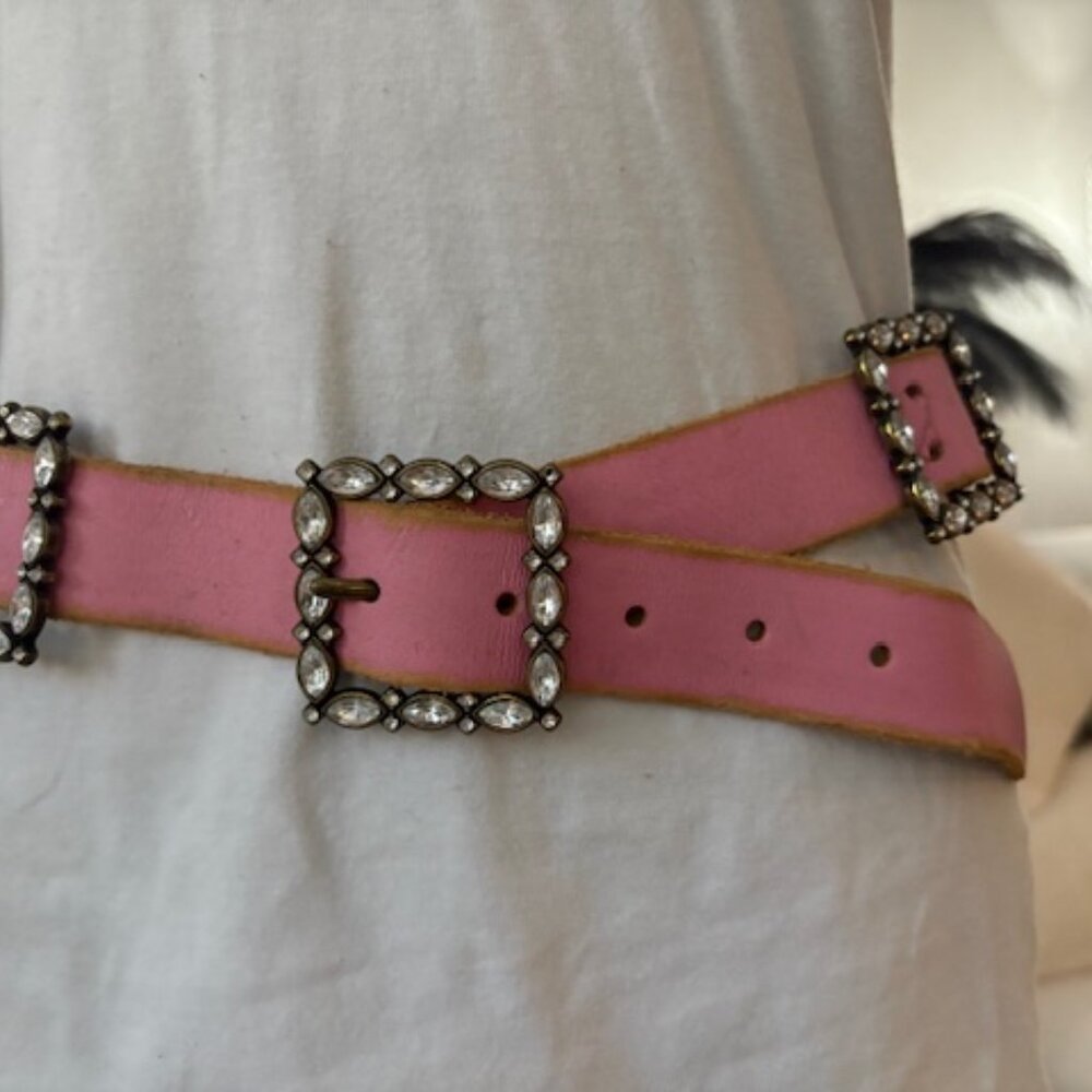 Hot Pink Leather Rhinestone Belt